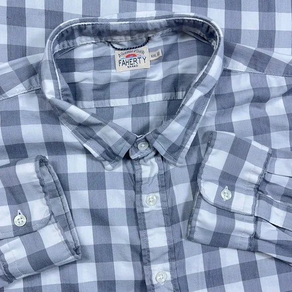 Faherty Shirt Men XXL 2XL Grey Check Plaid Button Up Cotton Dress Casual Adult * - Picture 1 of 16